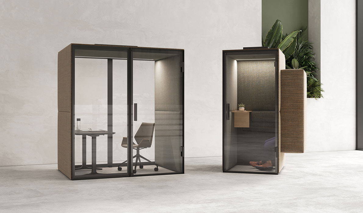 Boston phone booths in large open plan office