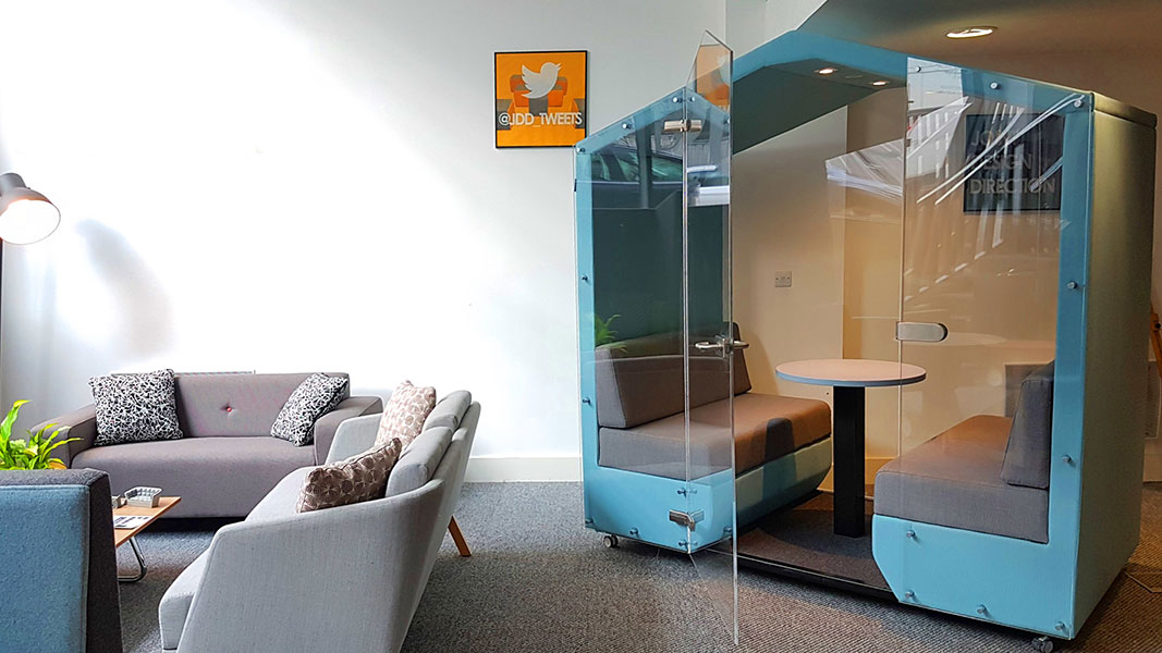Mobile office den with glass doors Office cabin on castors with glass door