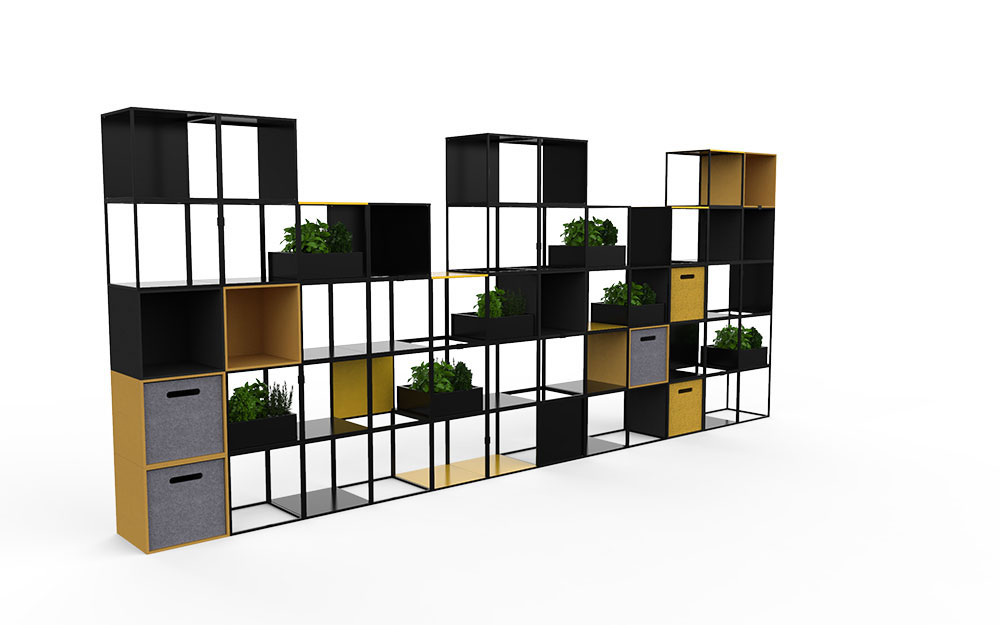 Cage shelving Long wire shelf unit with plants