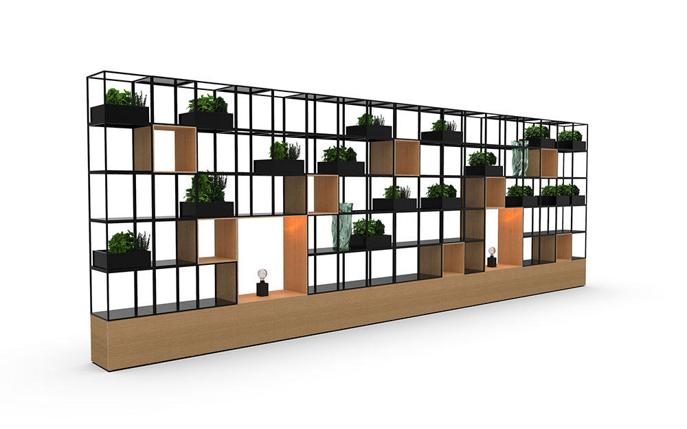 Cage shelving Cage storage shelving with plywood and lighting.