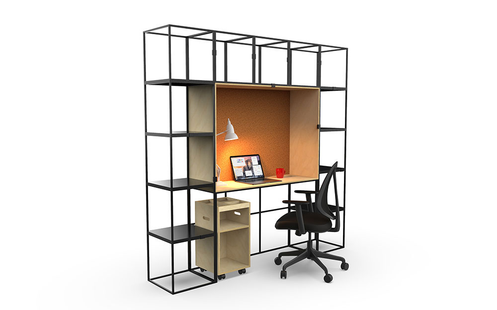 Cage shelving Cage shelving with built-in desk