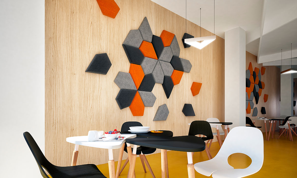 Formo acoustic panel Formo acoustic wall panels in orange and grey