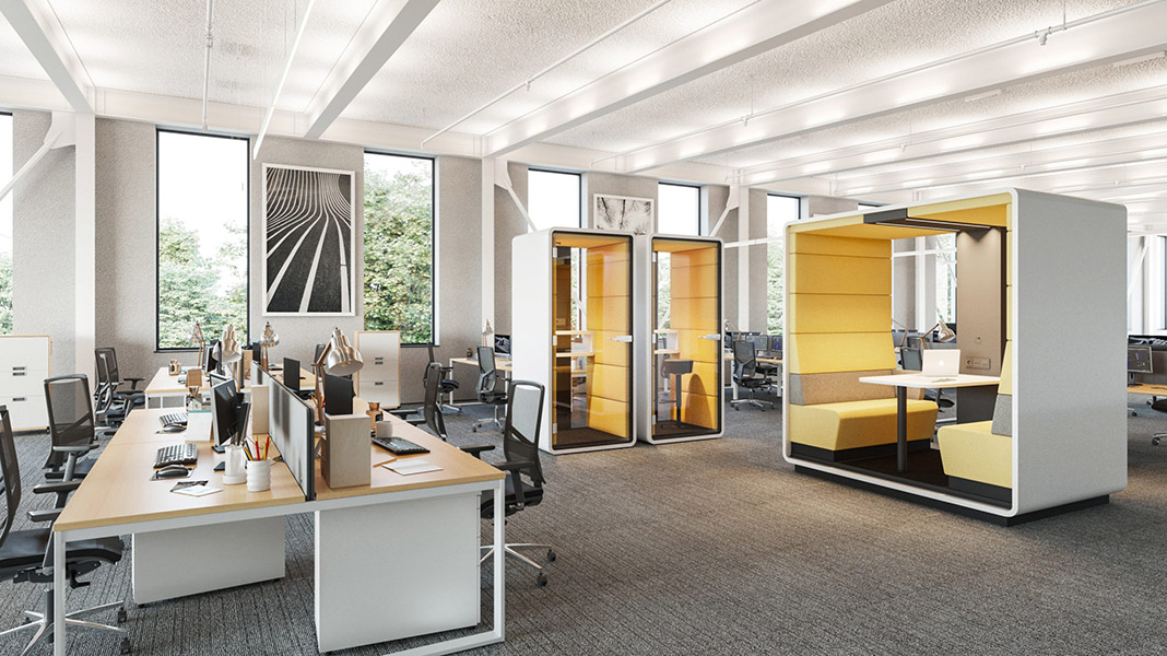 White open office pod.