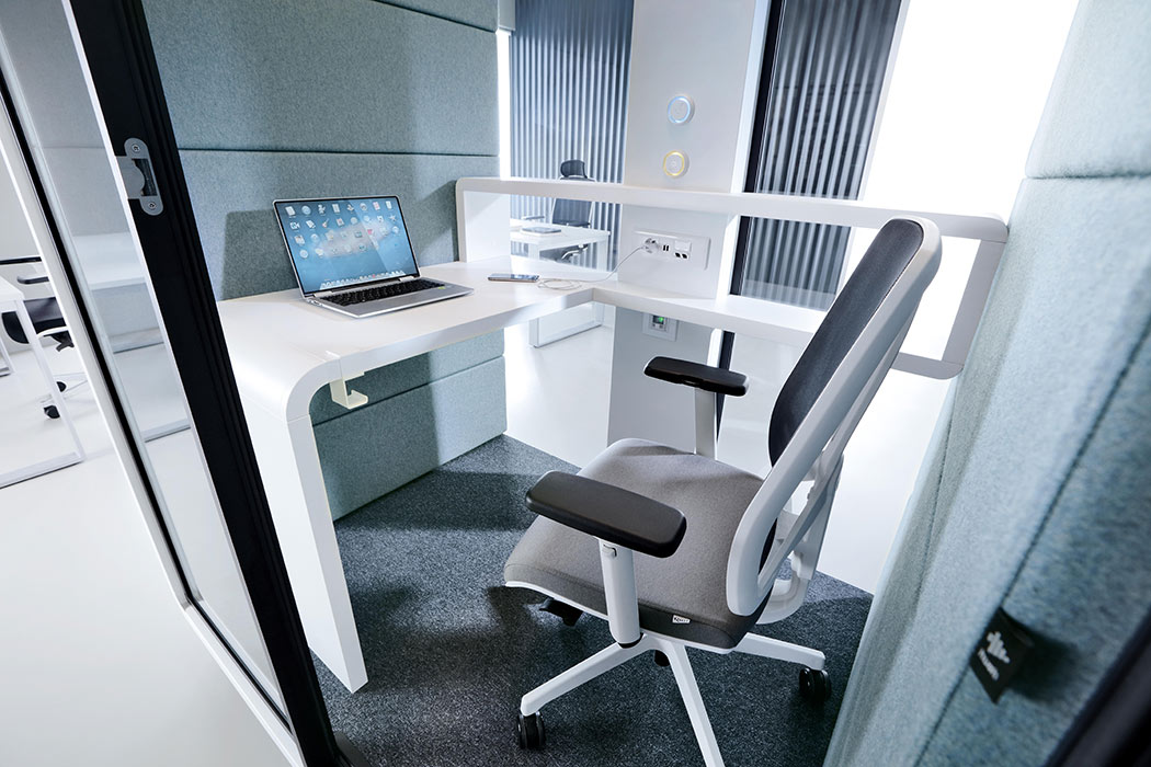 Inside a work pod.