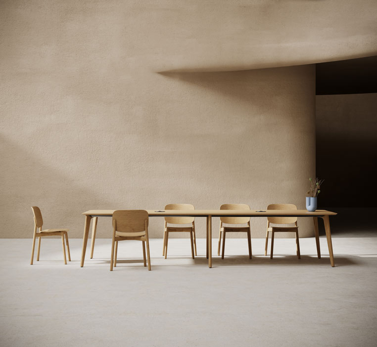 Niko table Niko oak stained meeting table with chairs.