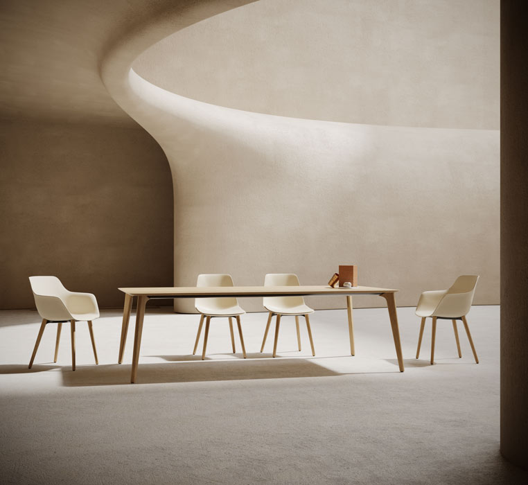 Niko table Niko oak stained meeting table with chairs.