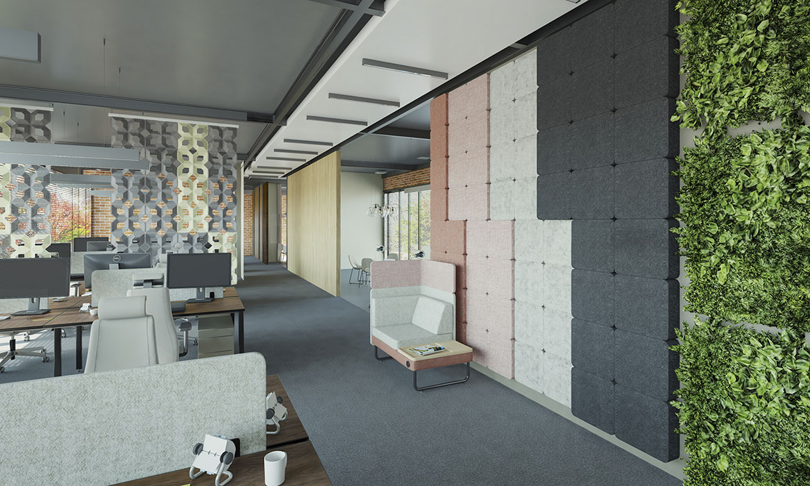 Sileo panel Sileo acoustic wall panels next to living wall