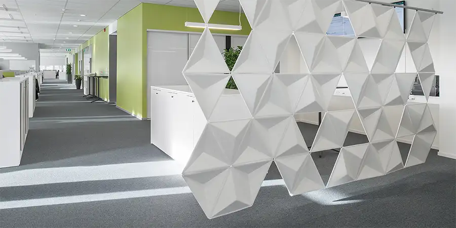 Aircone Panels Aircone suspension panels dividing an office space