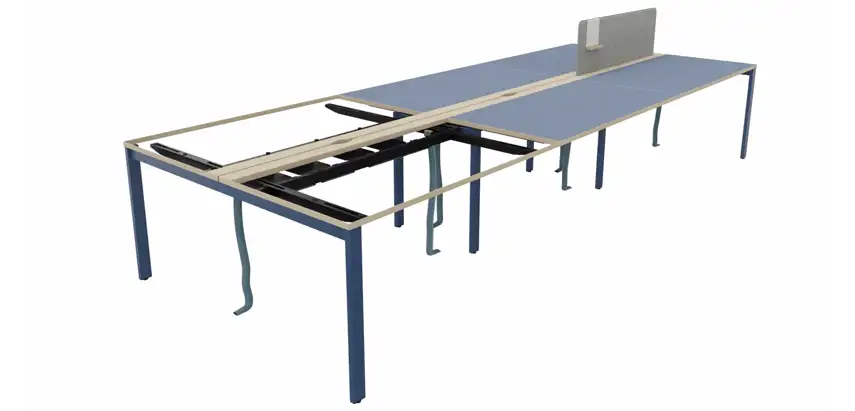 Bench desk exploded showing components Modular bench desk exploded