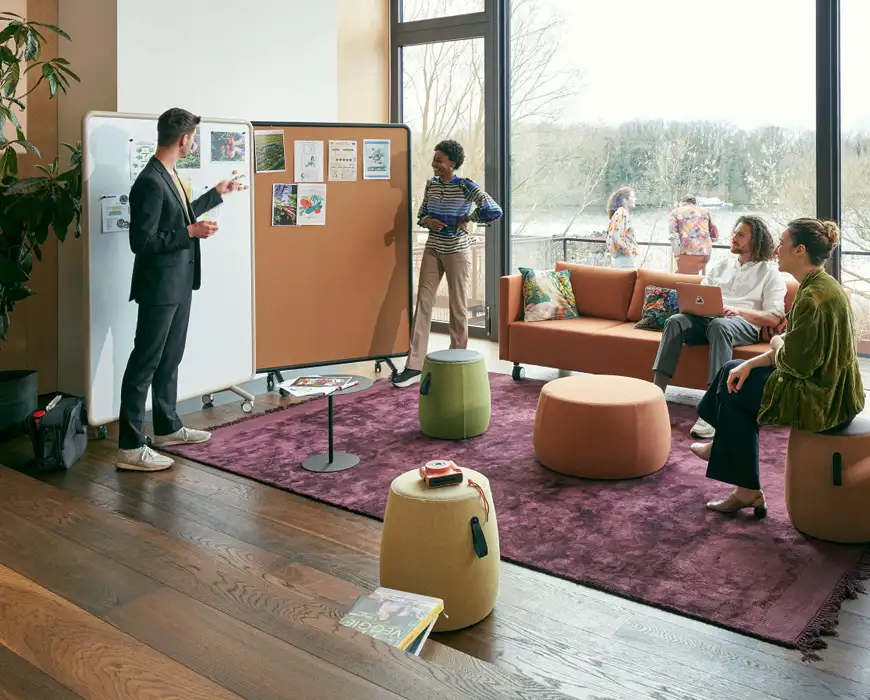 Se Pin and Write boards Mobile Pinboard and magnetic whiteboard in presentation room