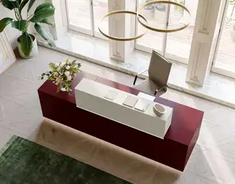 Reception desk in red lacquer